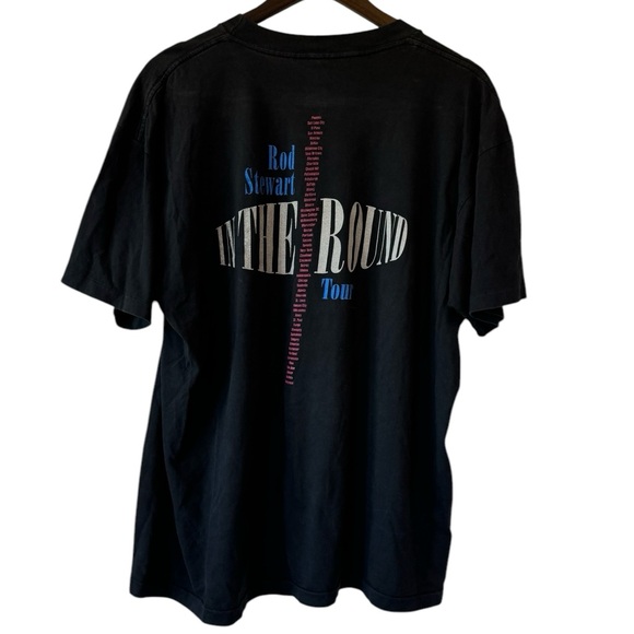 Vintage 1996 Rod Stewart Tour Band Tee Black Pink Headshot Preloved Sz XL - Picture 9 of 11